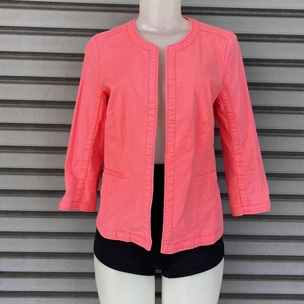 Rafaella Studio Coral Pink Open Front Blazer Crop Sleeve Jacket Size S